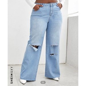 Light Washed Ripped Wide-Leg Jeans